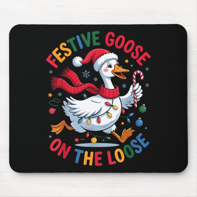 Mousepad Festive Goose On Loose Christmas Cute Holiday Wint (Frente)