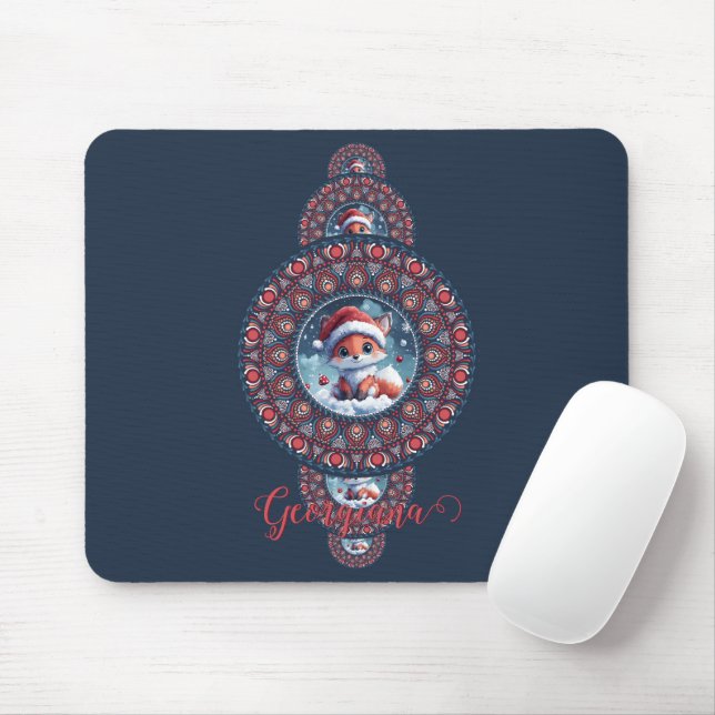 Mousepad Festivo Personalizado Kawaii Fox Mandala Ornamenta (Com mouse)