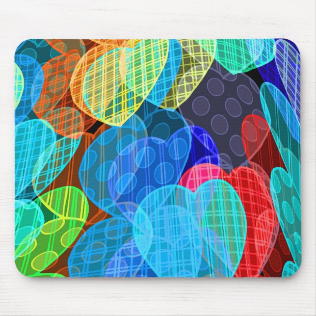 Mousepad festões de corações coloridos pastel (Frente)