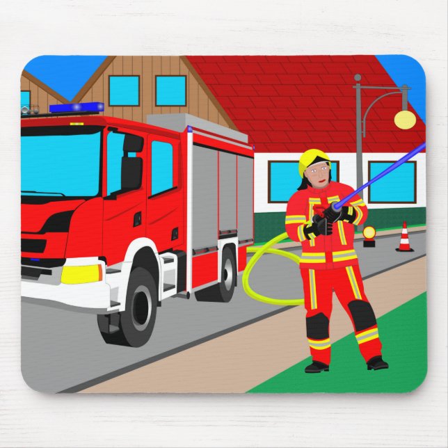 Mousepad Feuerwehrmann im Feuerwehreinsatz beim löschen Mou (Frente)