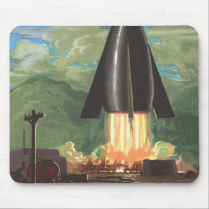 Mousepad Ficção científica retrô, foguete decolando da Terr