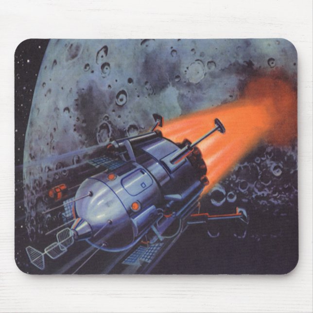 Mousepad Ficção científica retrô, foguete lunar decolando (Frente)