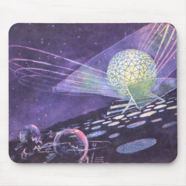 Mousepad Ficção científica retrô, um orbe brilhante com ali (Frente)