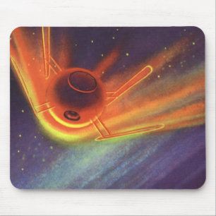 Mousepad Ficção científica vintage, foguete brilhante no es