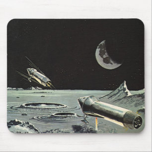Mousepad Ficção científica vintage, foguetes lua planetas