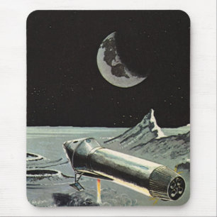 Mousepad Ficção científica vintage, foguetes lua planetas
