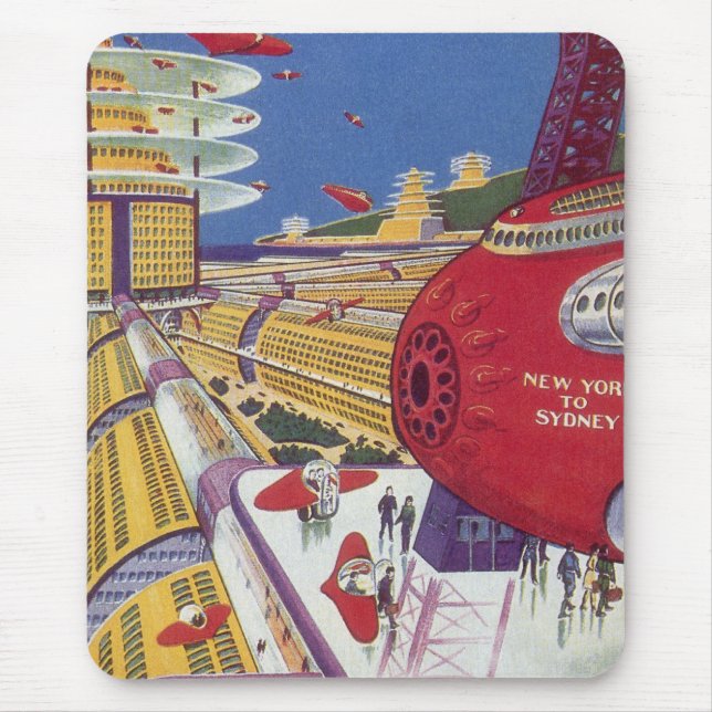 Mousepad Ficção científica vintage, Nova York futurista (Frente)