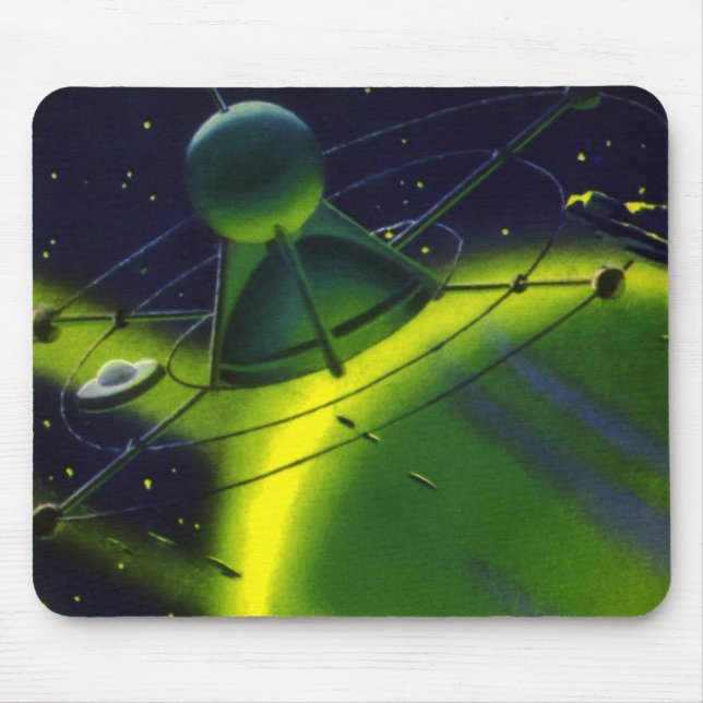 Mousepad Ficção científica vintage Planeta Verde w Espaçona (Frente)