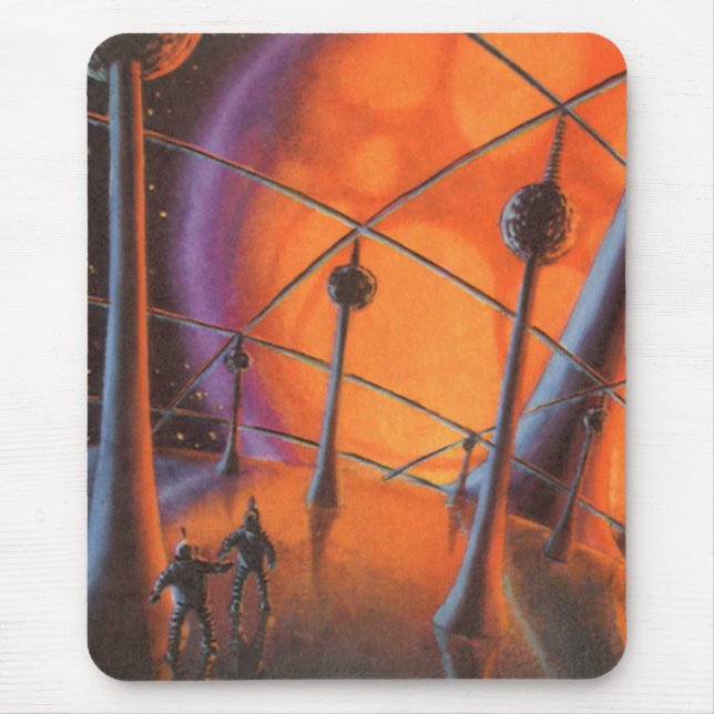 Mousepad Ficção Científica Vintage, Sol Laranja e Alienígen (Frente)
