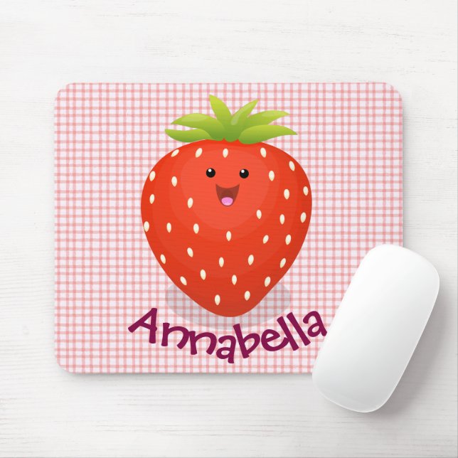 Mousepad Figura de desenho animado de morango kawaii (Com mouse)