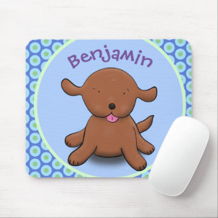 Mousepad Figura de desenho azul de cachorro feliz e bonito