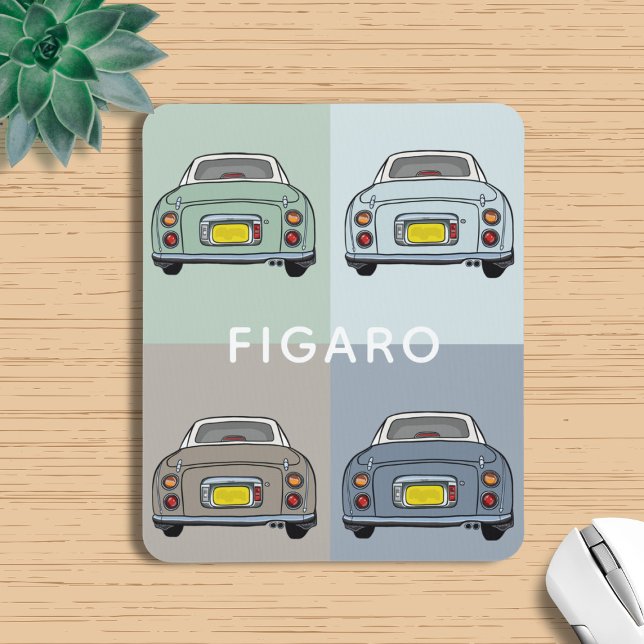 Mousepad Figuras do nome do padrão do carro Figaro (Love all the colours of figaro cars and need a mouse mat? Add your name to this one!)
