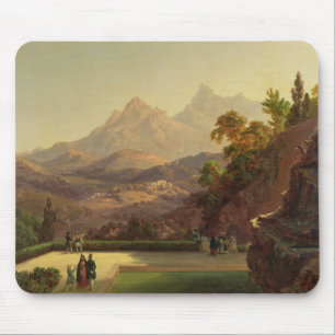 Mousepad Figuras elegantes que conversam em um terraço,