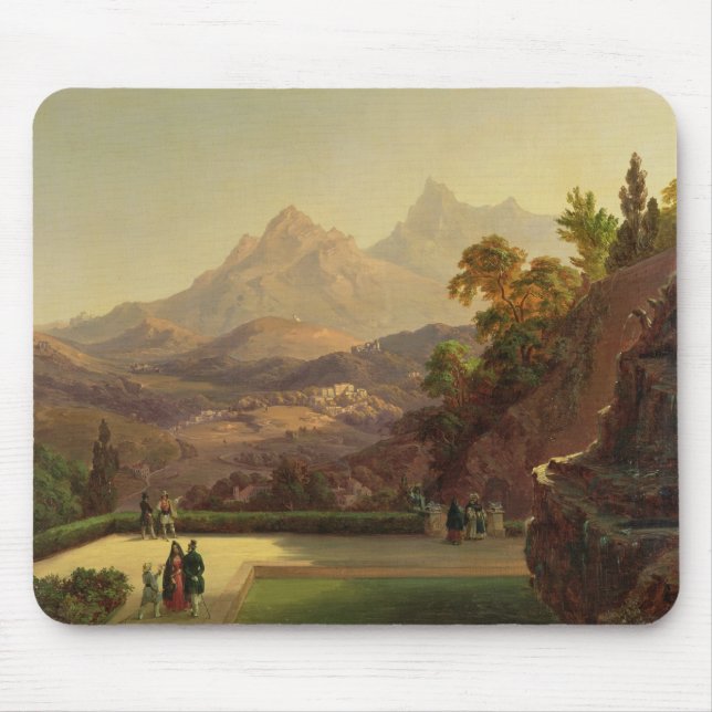 Mousepad Figuras elegantes que conversam em um terraço, (Frente)