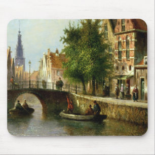 Mousepad Figuras em um canal, Amsterdão (óleo no painel)