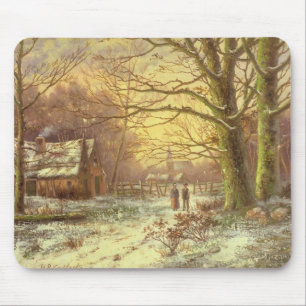 Mousepad Figuras em um trajeto antes de uma vila no inverno