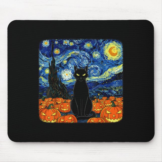 Mousepad Figurino de Gata Negra do Halloween Van Gogh StarN (Frente)