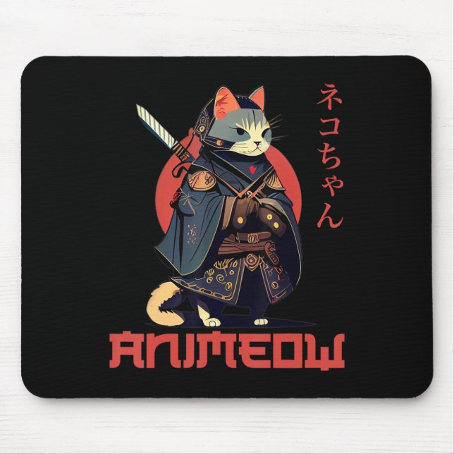 Mousepad Figurino divertido de ANIMEOW Samurai Kawaii Cat N (Frente)
