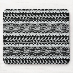 Mousepad Fileiras de padrões rabiscados em preto e branco