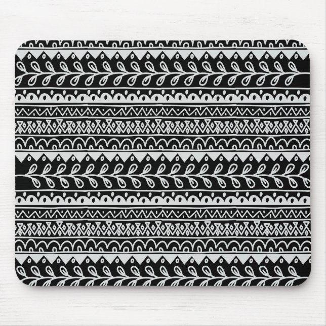Mousepad Fileiras de padrões rabiscados em preto e branco (Frente)