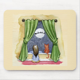 Mousepad Filha e Gatinho de Véspera de Natal Bonito