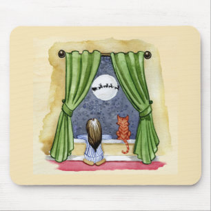 Mousepad Filha e Gatinho de Véspera de Natal Bonito
