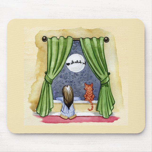 Mousepad Filha e Gatinho de Véspera de Natal Bonito (Frente)