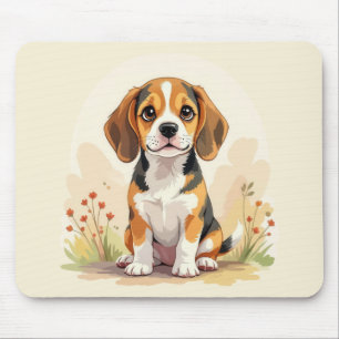 Mousepad Filhote de Beagle Tricolor Preto, Marrom e Branco