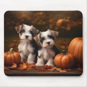 Mousepad Filhote de Biewer Terrier Outono Delícia Abóbora