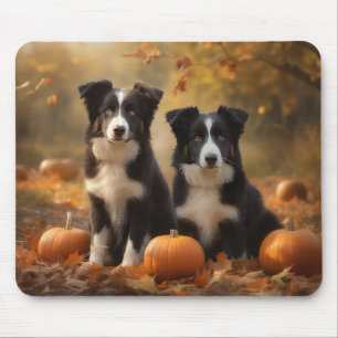 Mousepad Filhote de Border Collie Outono Delícia Abóbora