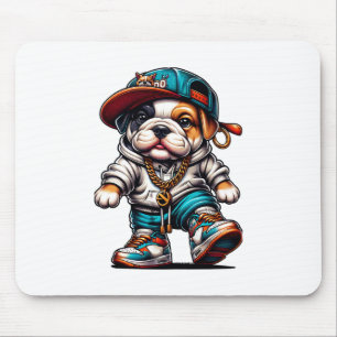 Mousepad Filhote de Bulldog Fofo Roupas de Rua Cachorro Est