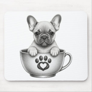 Mousepad Filhote de Bulldogue Francês Xícara de Chá