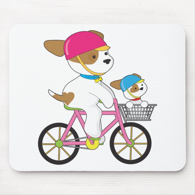 Mousepad Filhote de cachorro bonito na bicicleta (Frente)