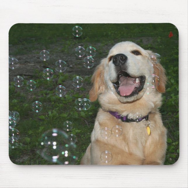 Mousepad Filhote de cachorro do golden retriever com bolhas (Frente)
