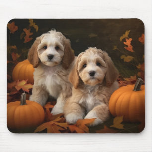 Mousepad Filhote de Cockapoo Delícia de Outono Abóbora