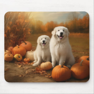 Mousepad Filhote de Great Pyrenees Delícia de Outono Abóbor