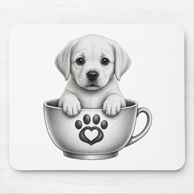Mousepad Filhote de Labrador Retriever Xícara de Chá (Frente)