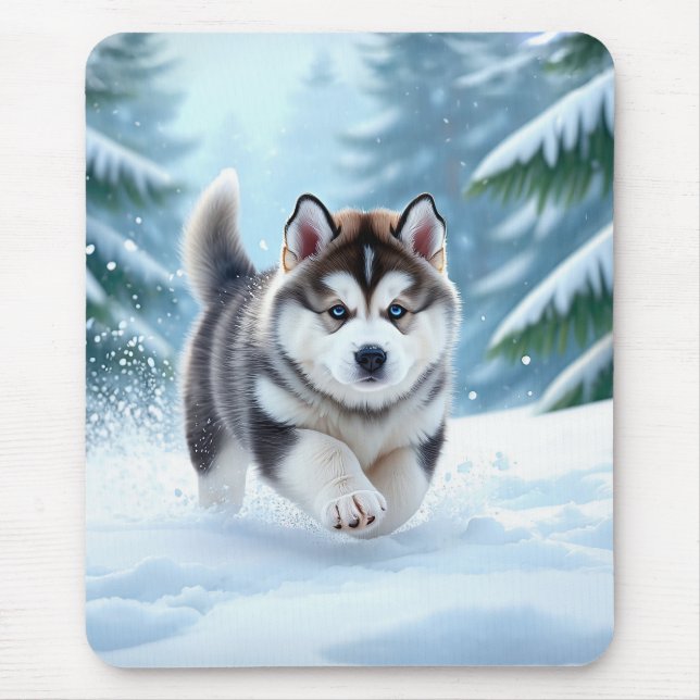 Mousepad Filhote de Malamute na Neve (Frente)