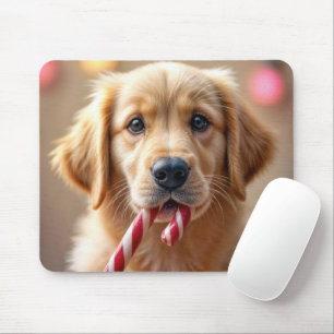Mousepad Filhote de Retriever Dourado Com um Cane de Açúcar