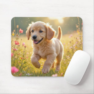 Mousepad Filhote de Retriever Dourado em um Campo de Verão