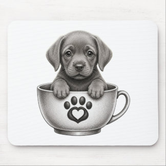 Mousepad Filhote de Retriever Labrador Prata de Xícara de C