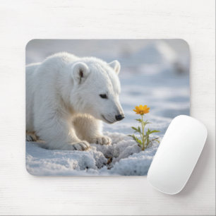 Mousepad Filhote de Urso Polar Admira uma Margarida