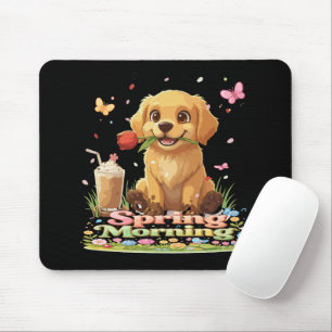 Mousepad Filhote Fofo de Golden Retriever Manhã de Primaver