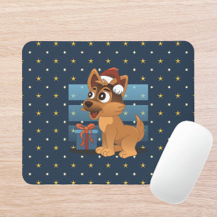 Mousepad Filhote fofo de Pastor Alemão Cartoon noite estrel