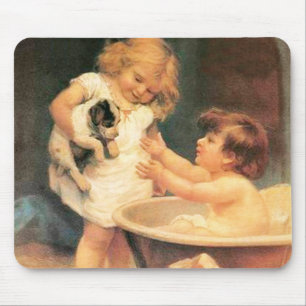 Mousepad Filhote Tomando Banho Antigo Vintage