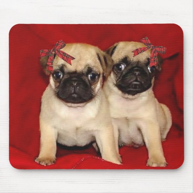 Mousepad Filhotes de cachorro do pug do Natal (Frente)
