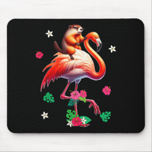 Mousepad Filhotes de marmota montando fantasia de flamingo