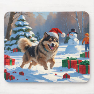 Mousepad Finnish Lapphund Correndo na Neve com Chapéu de Na