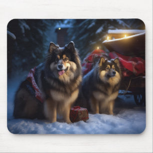 Mousepad Finnish Lapphund Neve Trineo Decoração de Natal