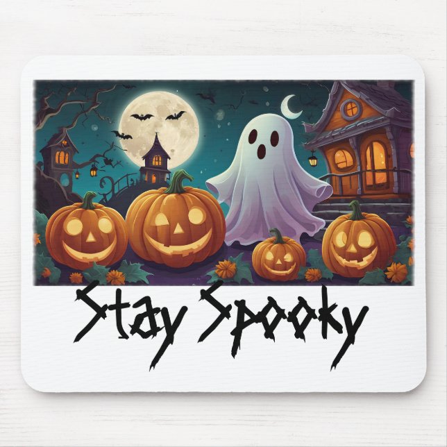 Mousepad Fique Assustador, Fantasmas e Abóboras de Hallowee (Frente)